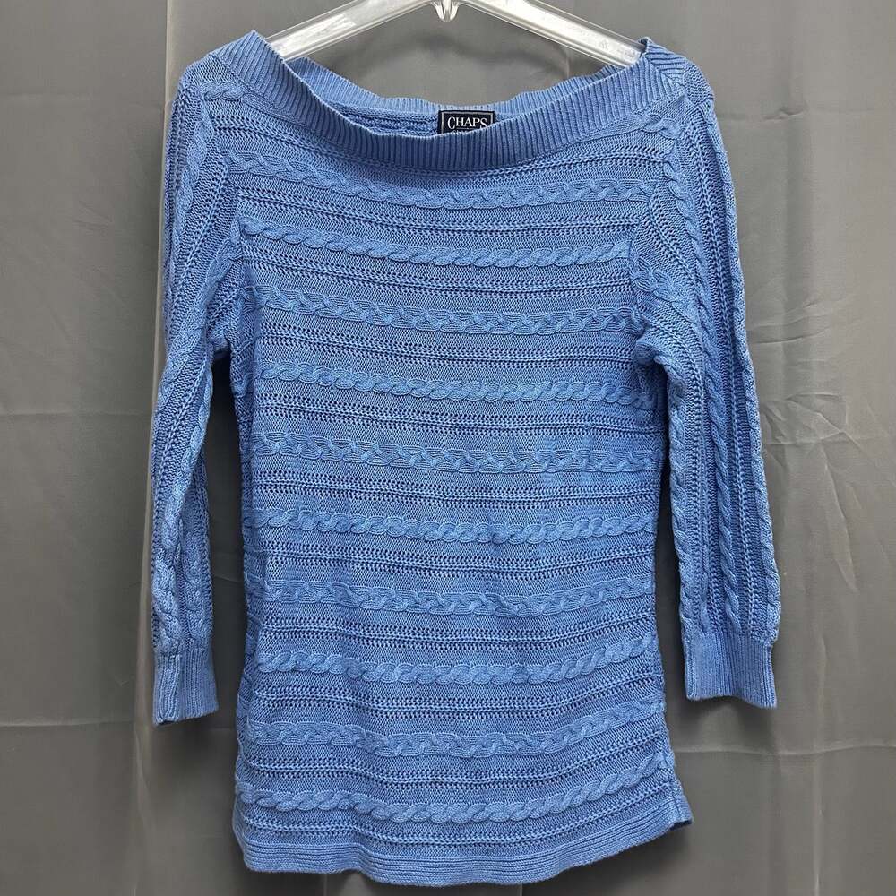 Chaps Classics Women's Blue Cable Knit Linen Cotton Blend Sweater Size L